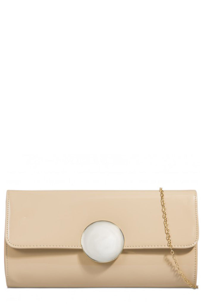 nude and gold clutch bag