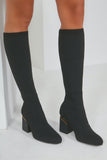 Grainne Black Knitted Knee High Boots