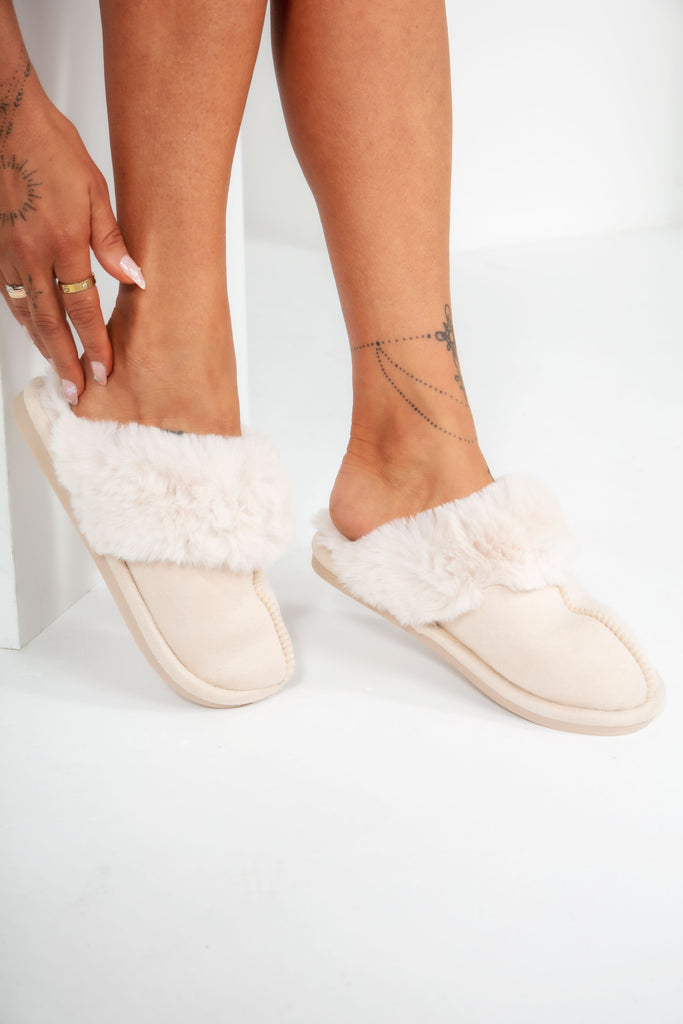 Hadlee Cream Faux Fur Slippers