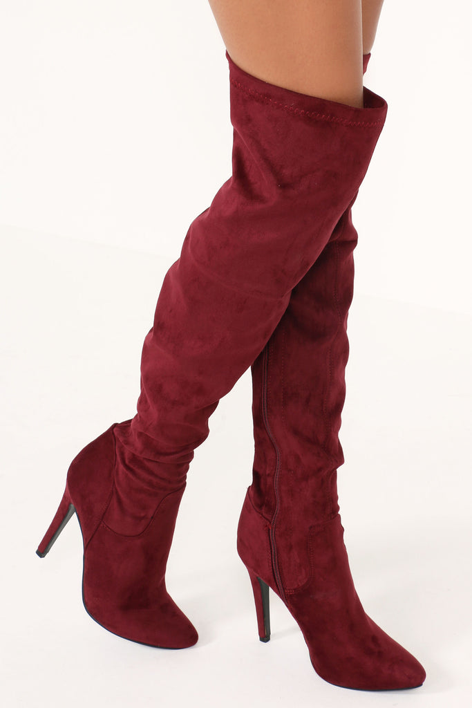 Hilda Burgundy Stiletto Over Knee Boots | Vavavoom.ie