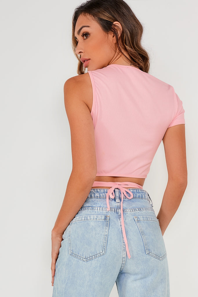 Hilda Pink Ribbed Cut Out Top