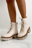 Holly Cream Lace Up Biker Boots