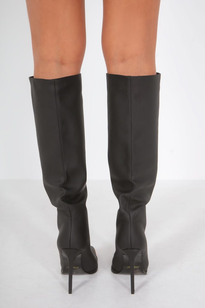 Julie Black PU Knee High Boots