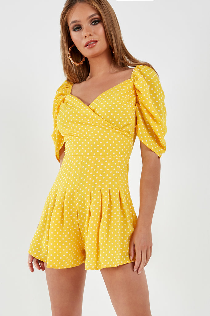 yellow polka dot playsuit