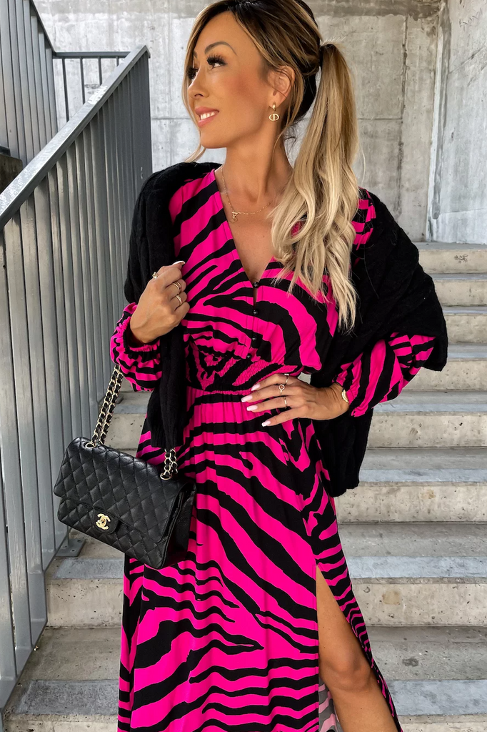 Maddy Fuchsia Animal Print Midi Dress