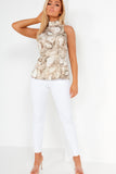 Marge Stone Printed High Neck Belted Top