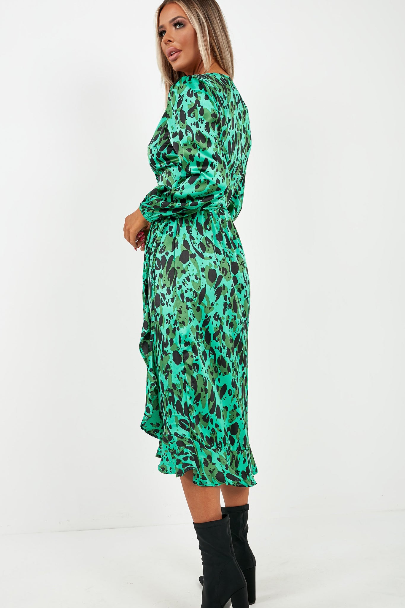 green leopard print wrap dress