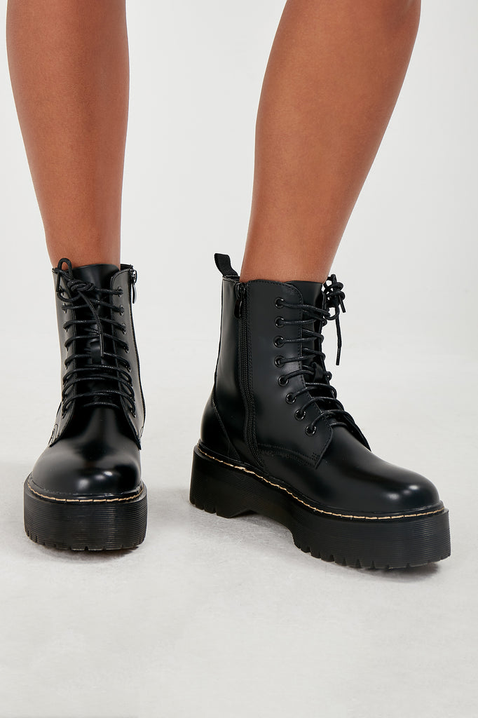 black chunky heel boot
