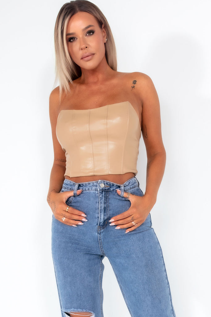 Melody Camel Faux Leather Corset Top