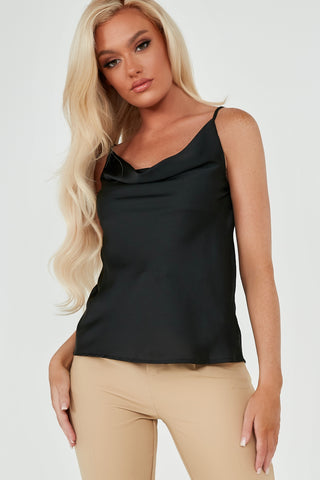 black satin sleeveless top