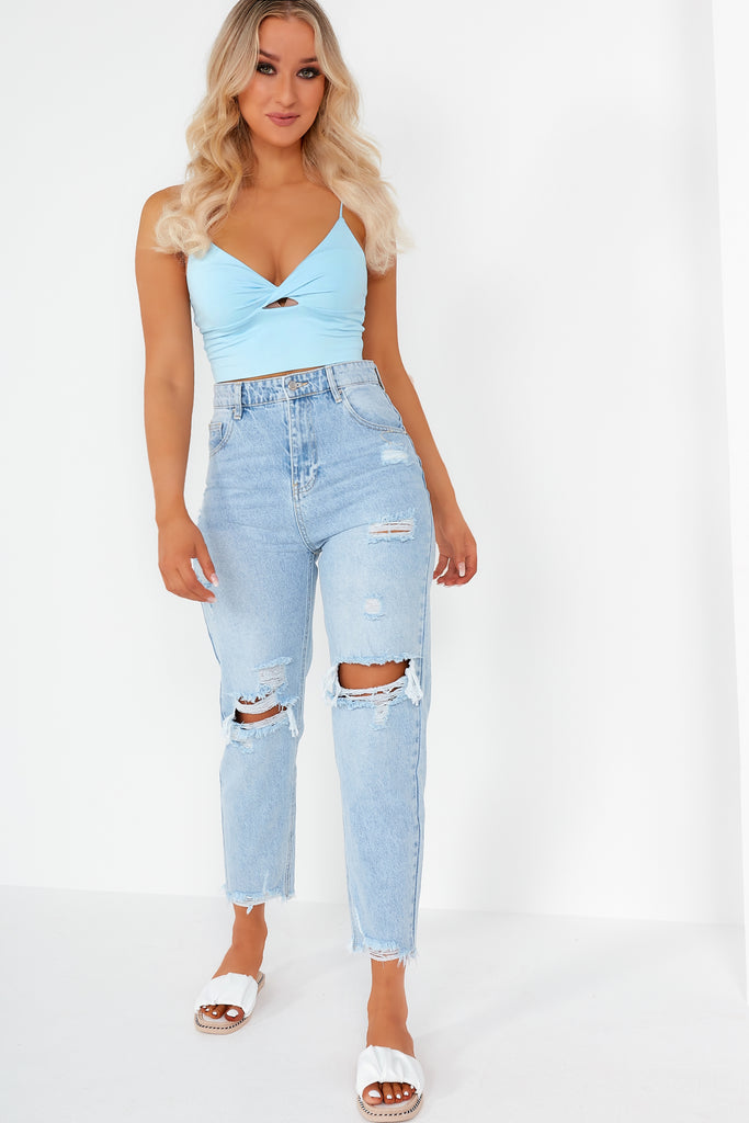 Ola Light Blue High Waisted Distressed Mom Jeans Vavavoom Ie