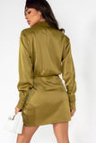 Oprah Olive Satin Wrap Over Dress