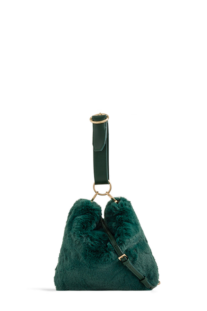 green faux fur bag