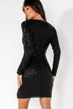 Queenie Black Sequin Wrap Mini Dress