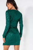 Queenie Green Sequin Wrap Mini Dress