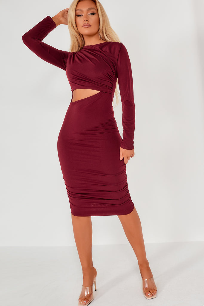 Raynelle Wine Cut Out Ruched Dress