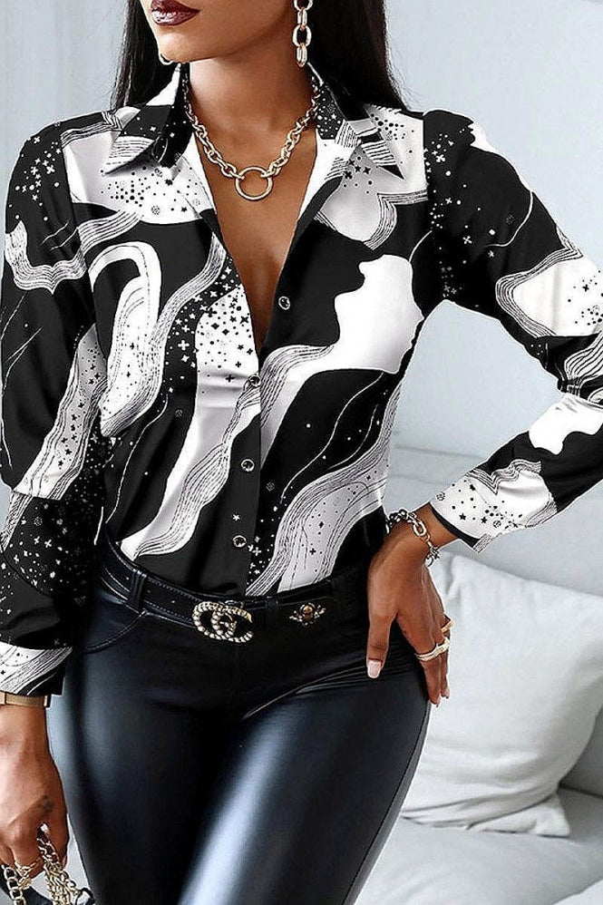 Rochelle Monochrome Star Printed Long Sleeve Shirt