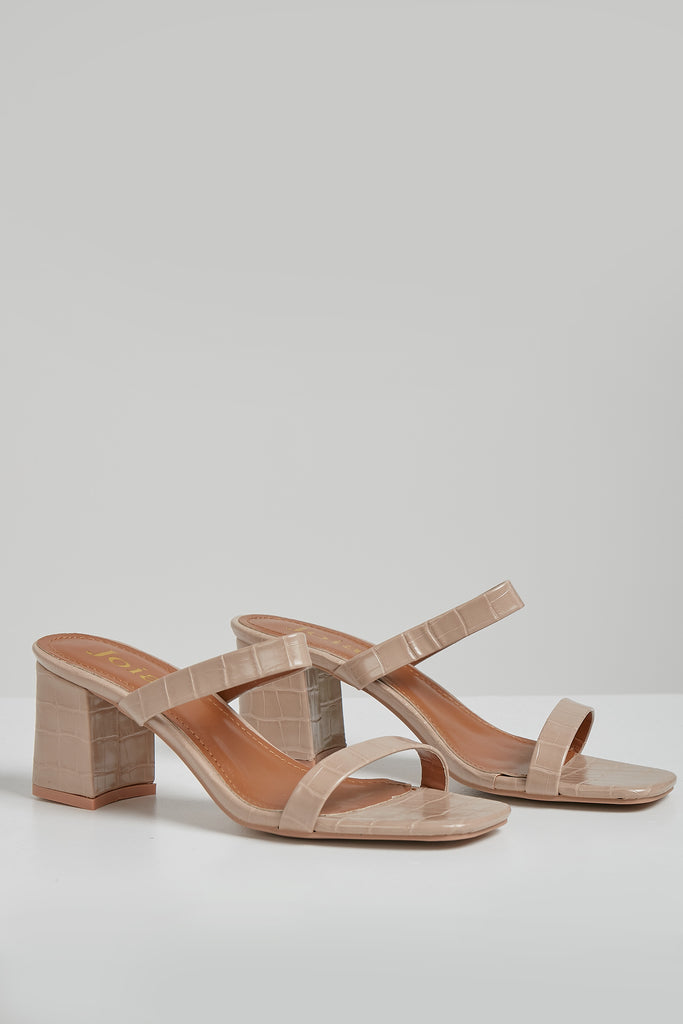 nude heeled mules