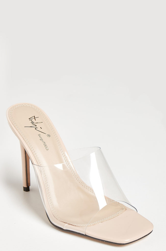 nude perspex mules