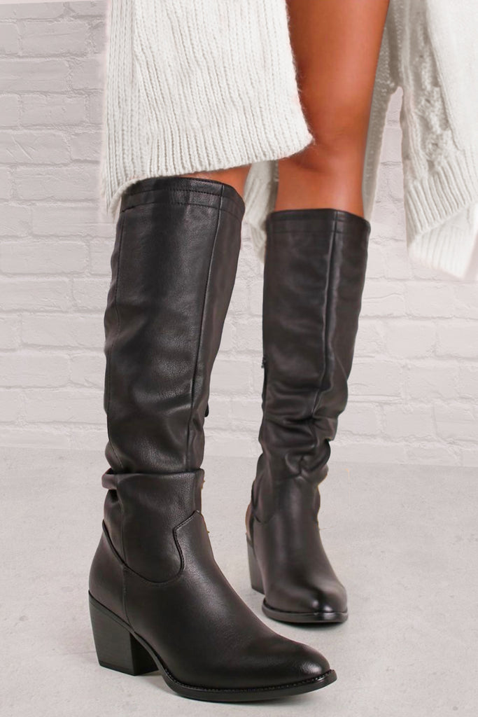 black slouch knee high boots