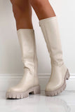 Umar Cream Faux Leather Knee High Boots
