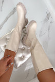 Umar Cream Faux Leather Knee High Boots