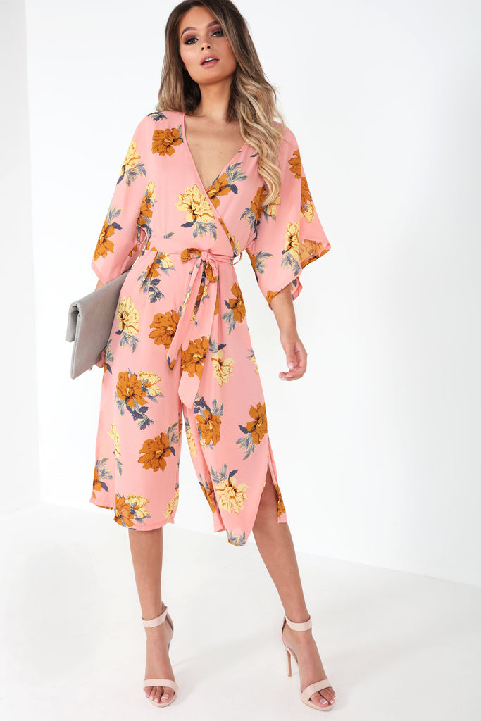 peach floral jumpsuit