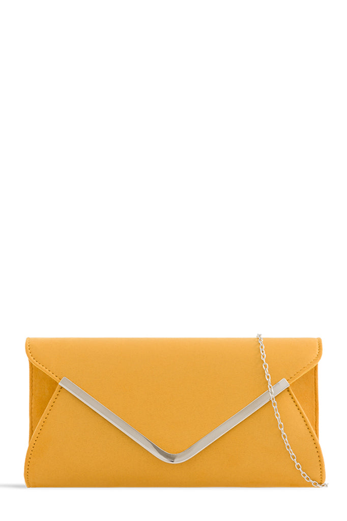 mustard suede clutch bag