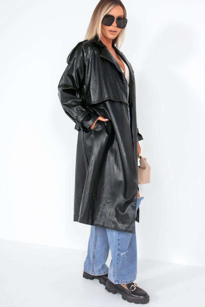 Willow Black PU Trench Coat