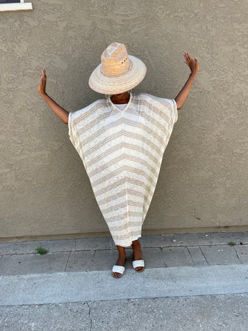 The Burt Dress - Ivory with Gold Stripe Metallic