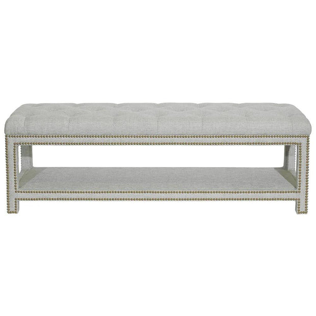 tufted bench with shelf