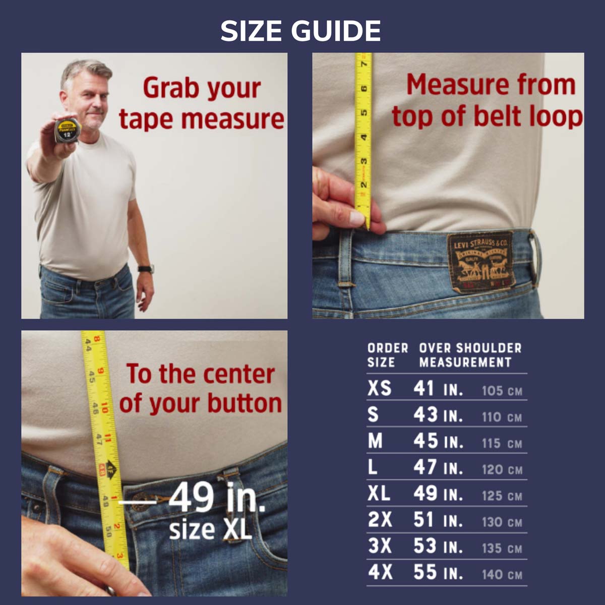 HIKERS Co. Suspenders Size Chart and Measuring Directions