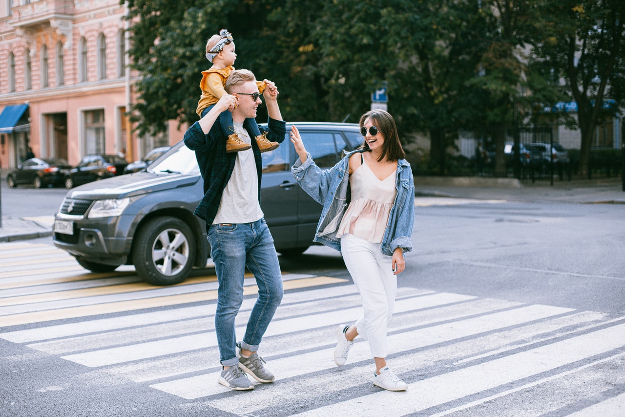 happy family walking