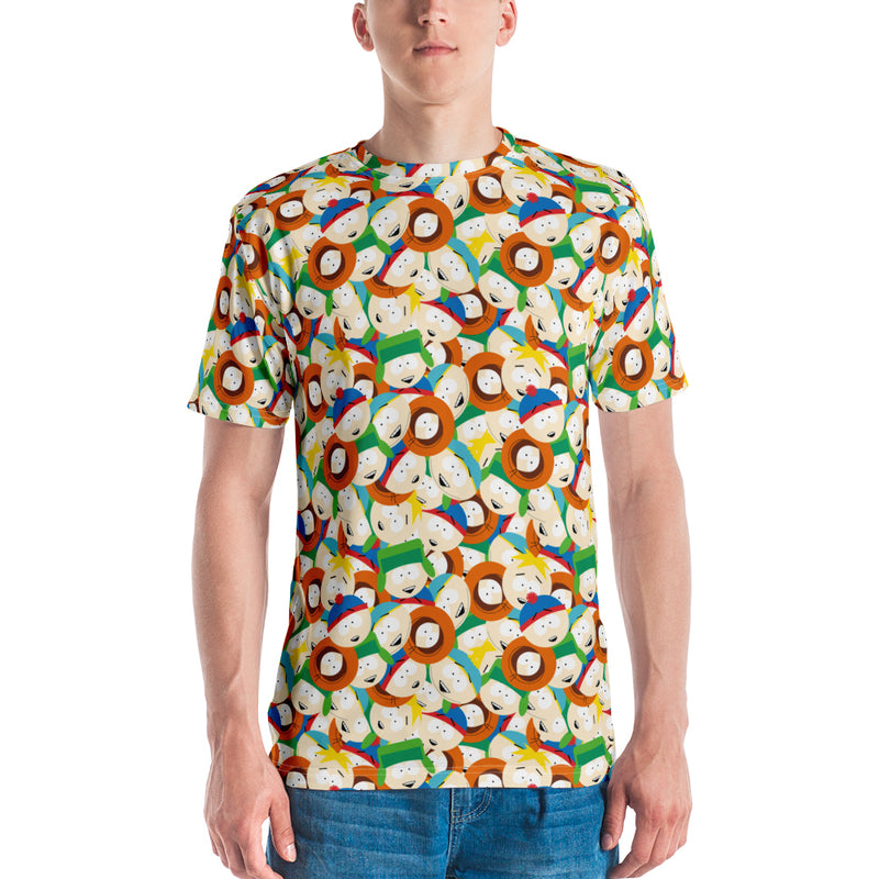 South Park Character Faces Tossed Pattern Adult All-Over Print T-Shirt ...