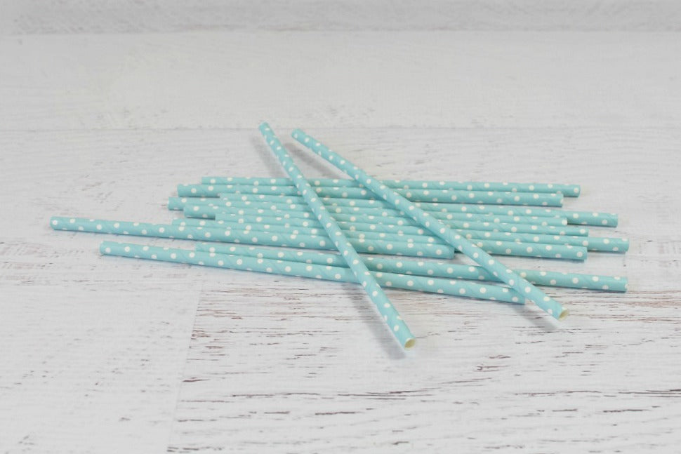 Baby Blue Solid Sweet Spotted Paper Straws | Straws | Pop Roc Parties | Party Supplies