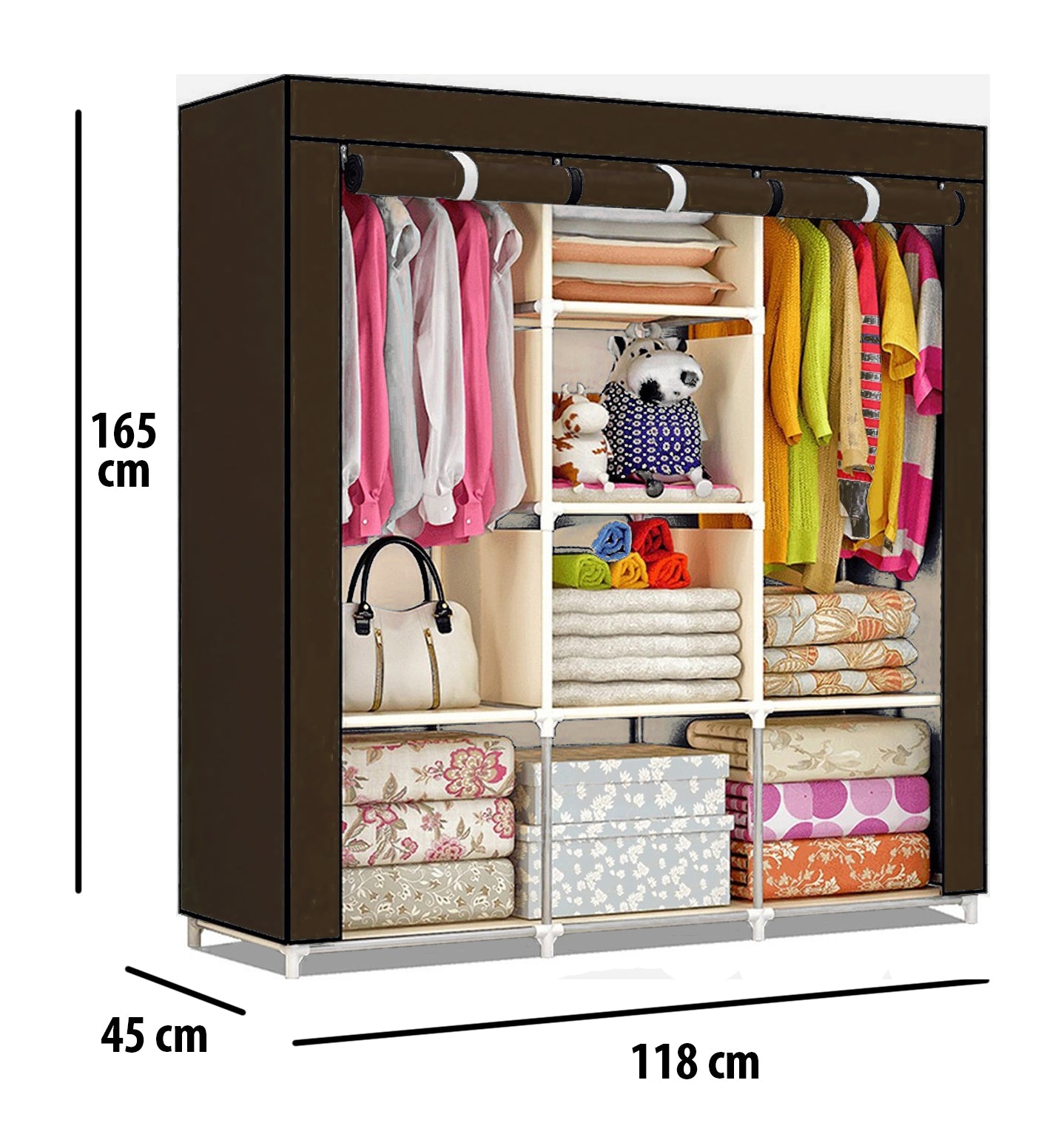 Fancy and Portable Fabric Foldable 3 Door Collapsible Wardrobe - 88130A-BR