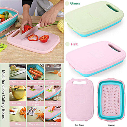 Cutting Board for Kitchen - 9-in-1 Multifunctional Cutting Boards - Durable Rice Husk - Collapsible Chopping Board - Space Saver - Fruit & Vegetable