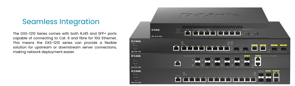 D-Link Ethernet Switch, 10 12 Port Gigabit Managed Web Smart Switch w/ 2  RJ45 SFP+ Combo Ports Network Internet (DXS-1210-12SC), Black/Gray