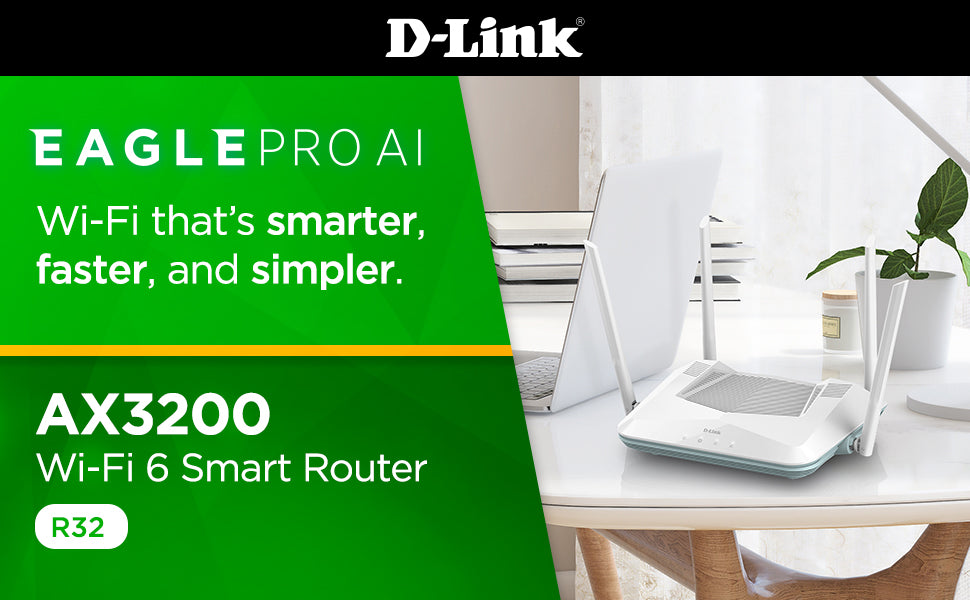 D-Link EAGLE PRO AI WiFi 6 AX3200 Gigabit Smart Mesh Router (R32) – D-Link  Systems, Inc