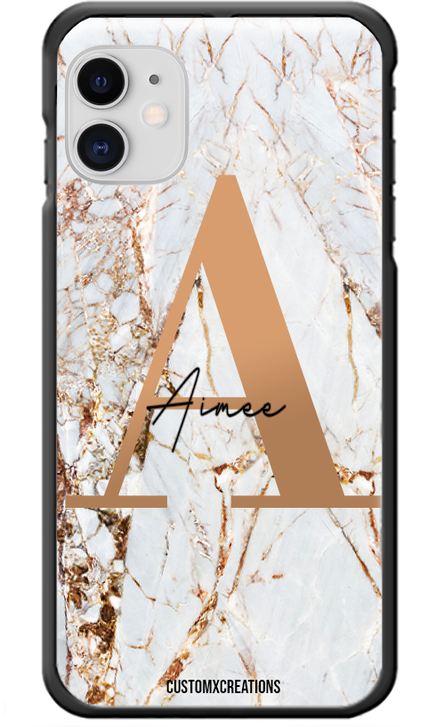 Personalised White Gold Cracked Marble Letter iPhone Case-customxcreations