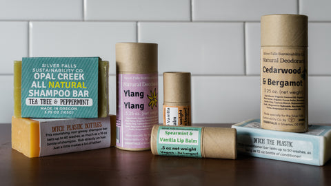 zero-waste personal care products on a countertop