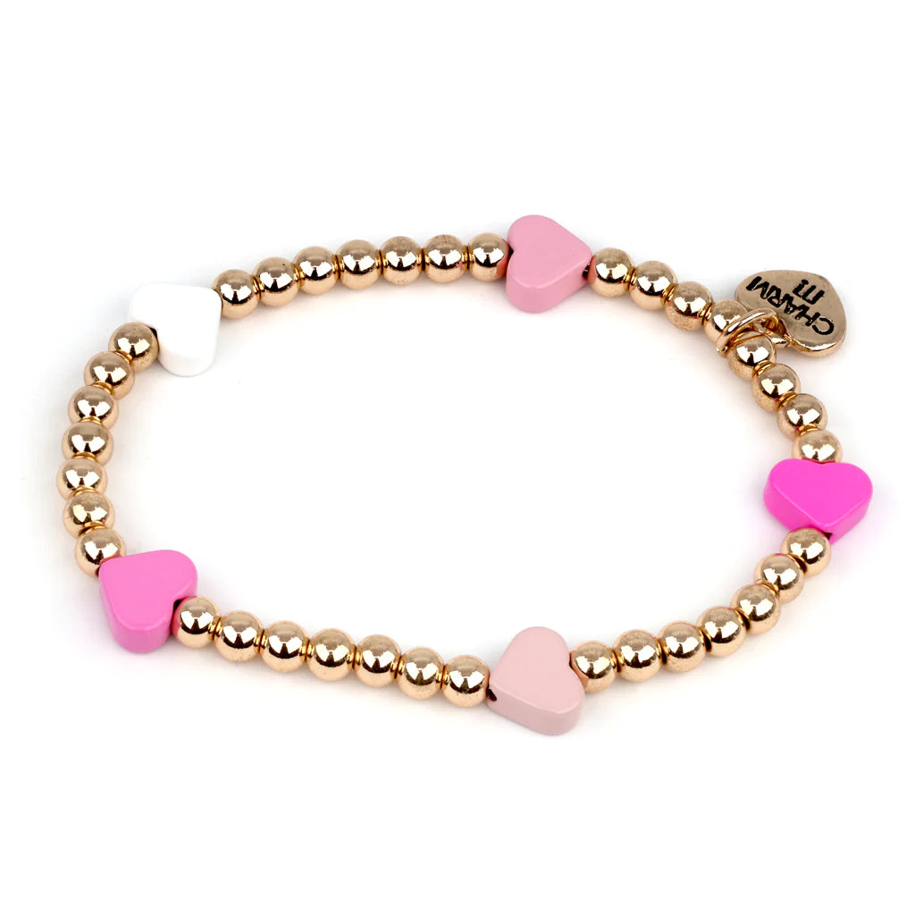 Charm It! Gold Pink Heart Stretch Bracelet