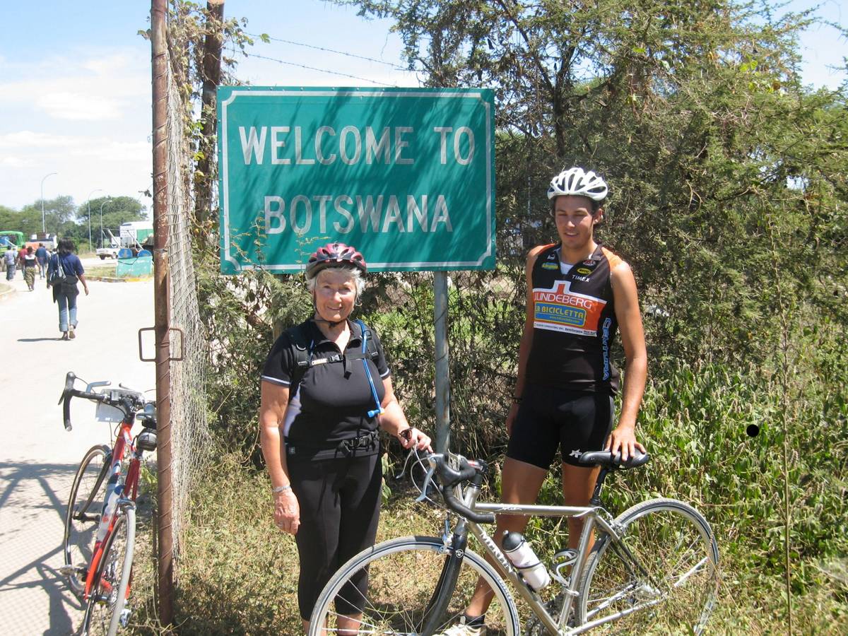 Samuel and his grandmother, Ayala Manolson, on a bike trip in Africa