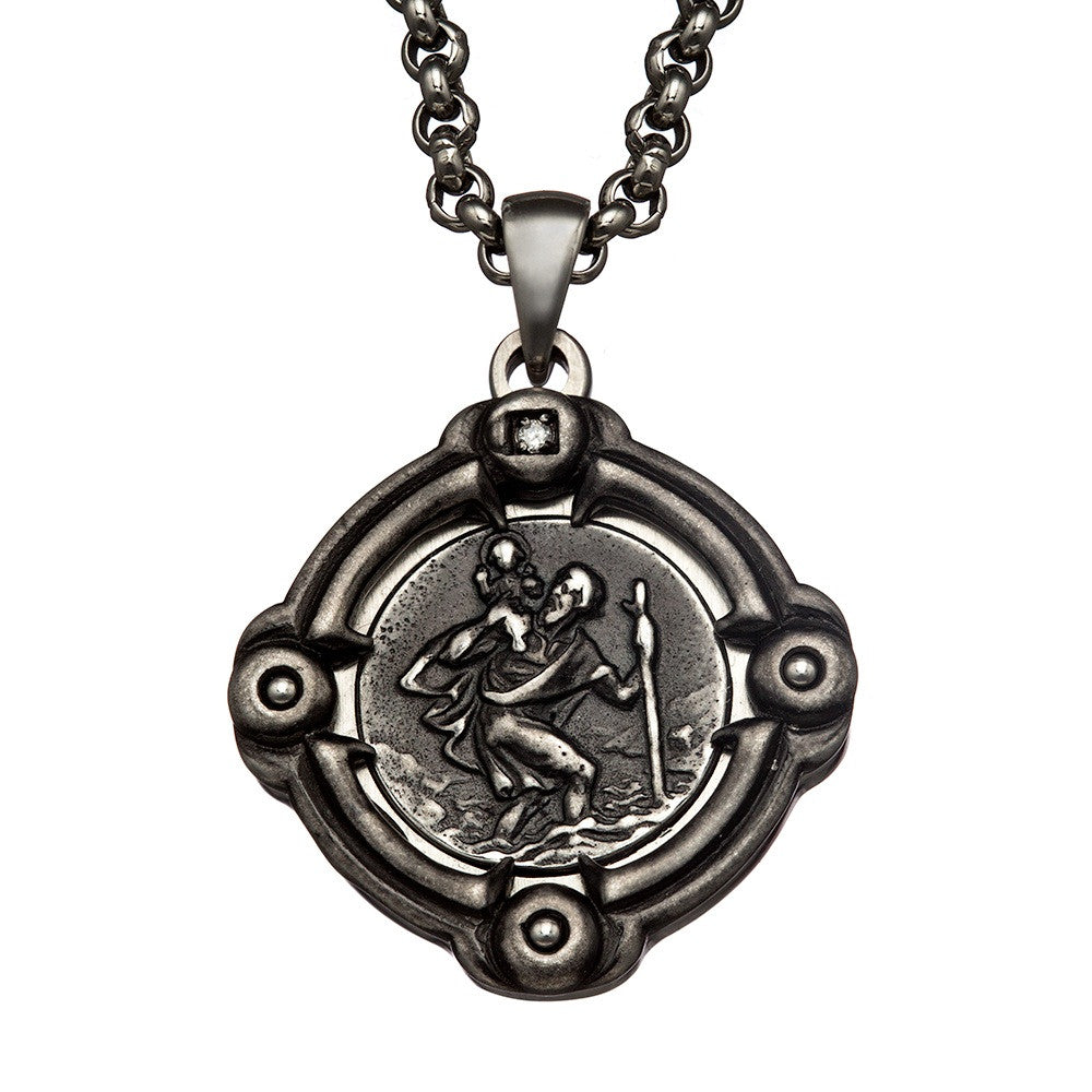 Saint Christopher Necklace Black Blue Jewelry