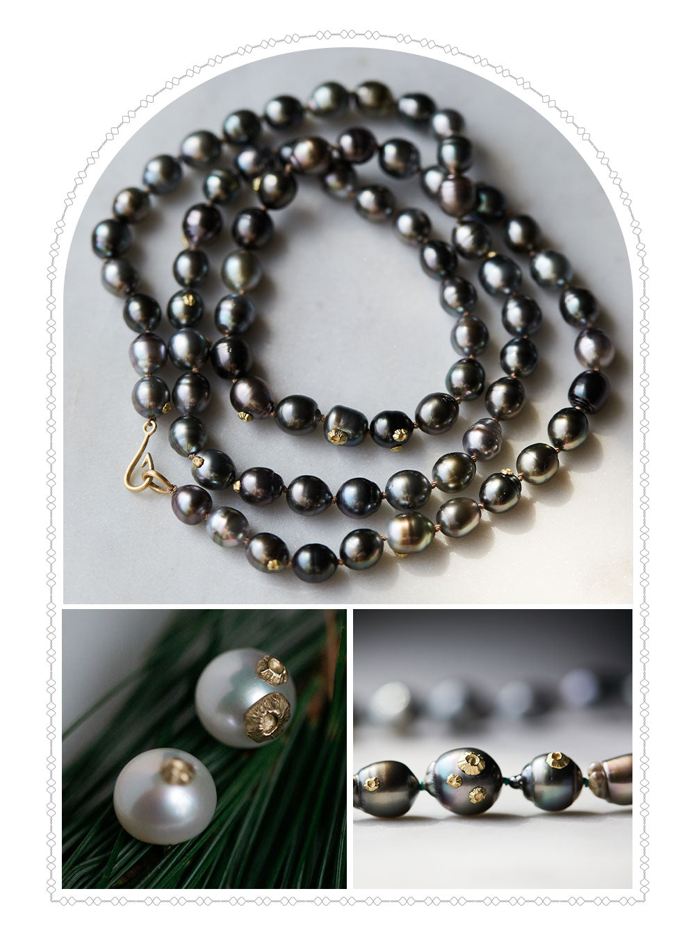 Moonbow Tahitian Pearl Necklace with Barnacles