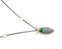 Hannah Blount Jewelry Fire and Forge Opal Jewelry A Thousand Facets Collaboration Opal and Diamond Beetle Vanity Necklace