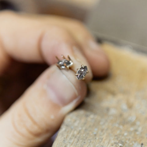 Tiny Marquis Salt + Pepper Diamond Vanity Studs by Hannah Blount Jewelry Studio Blog Process