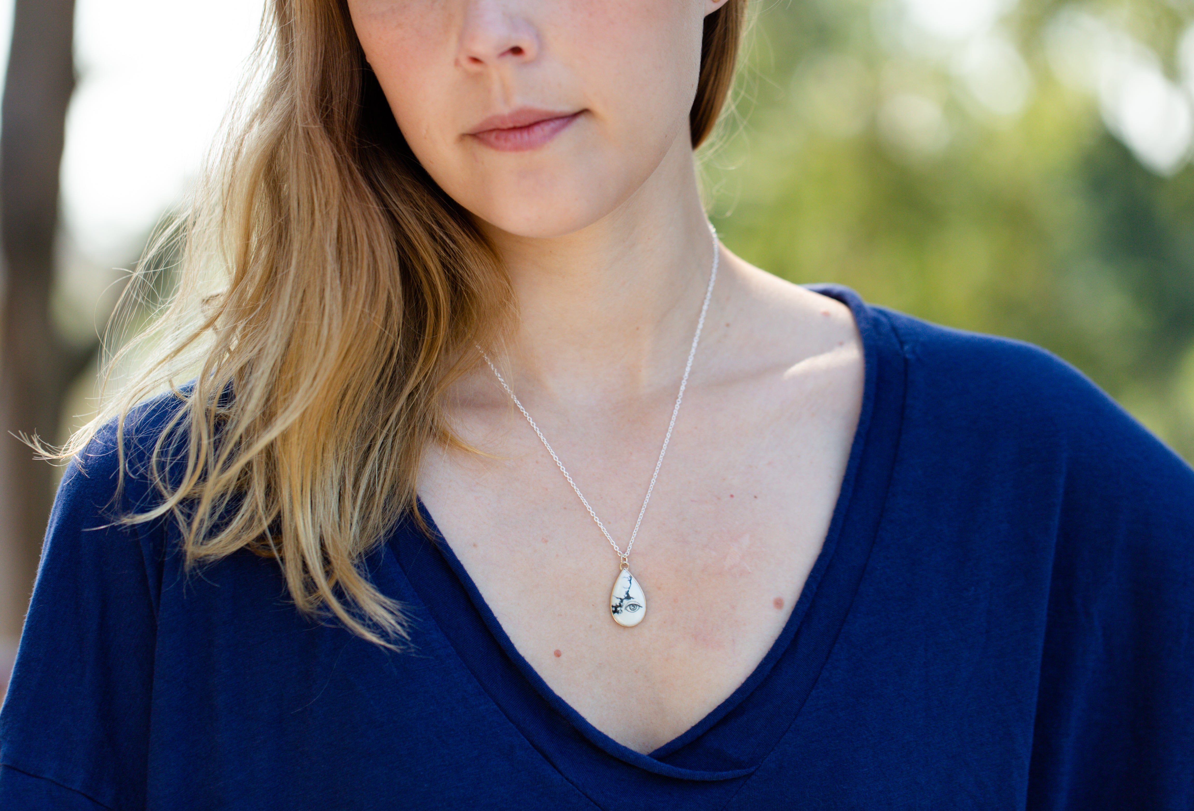 Lover's Eye #21 Variscite Scrimshaw Necklace