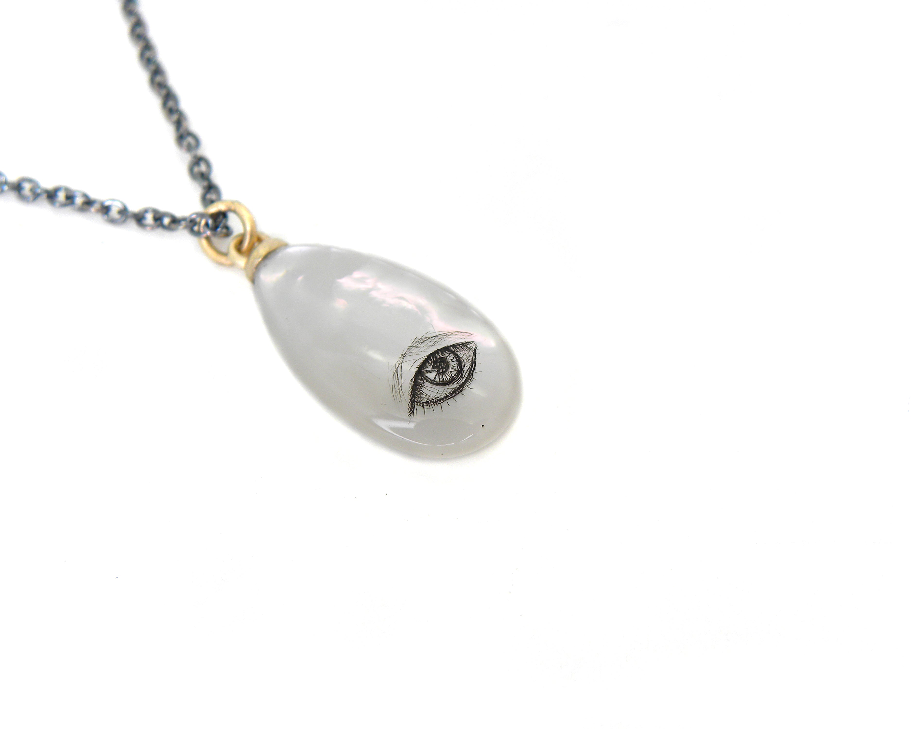 Mother of Pearl Lover's Eye #23 Scrimshaw Necklace