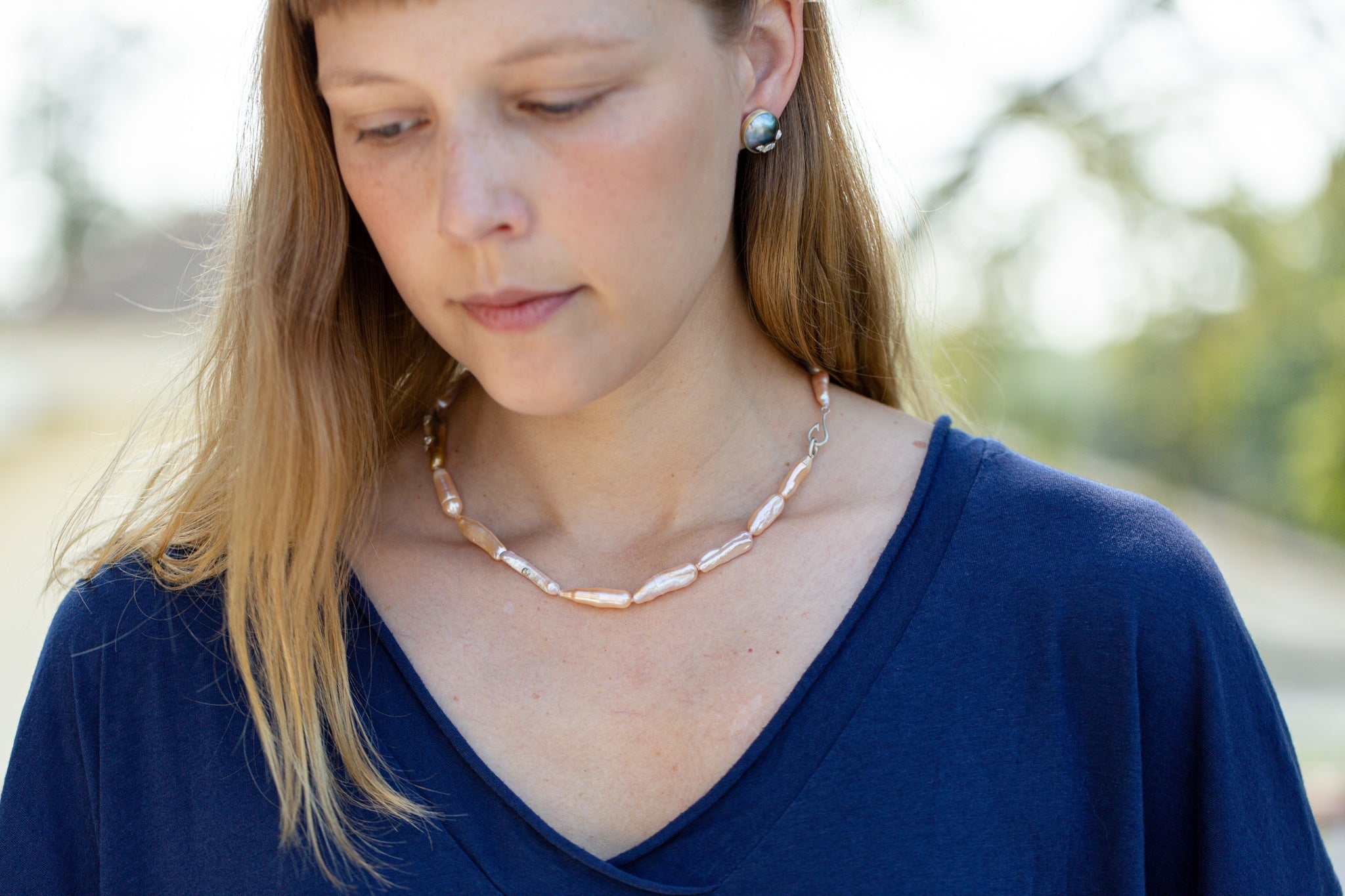 Tahitian Mabe Pearl Ruthie B. Studs with Barnacles